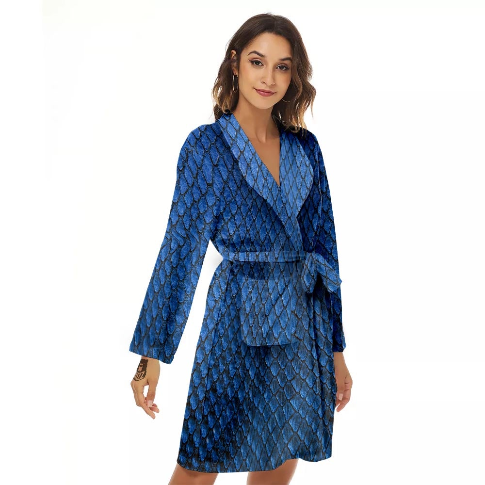 Snakeskin Steel Blue Print Women's Robe-grizzshop