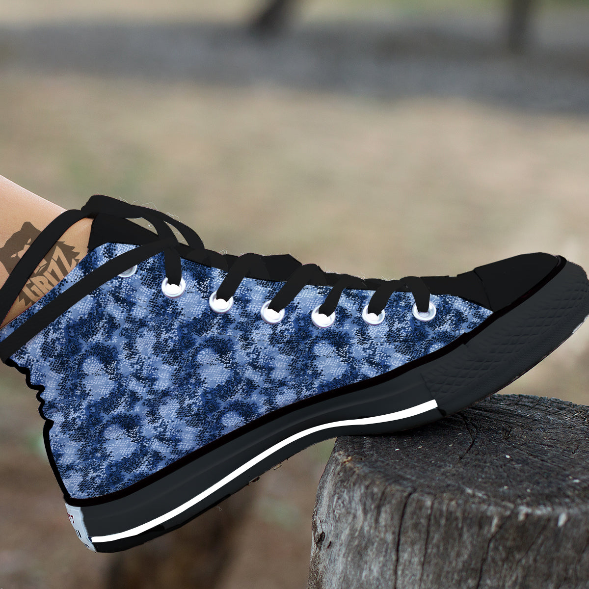 Snakeskin Watercolor Print Pattern Black High Top Shoes-grizzshop