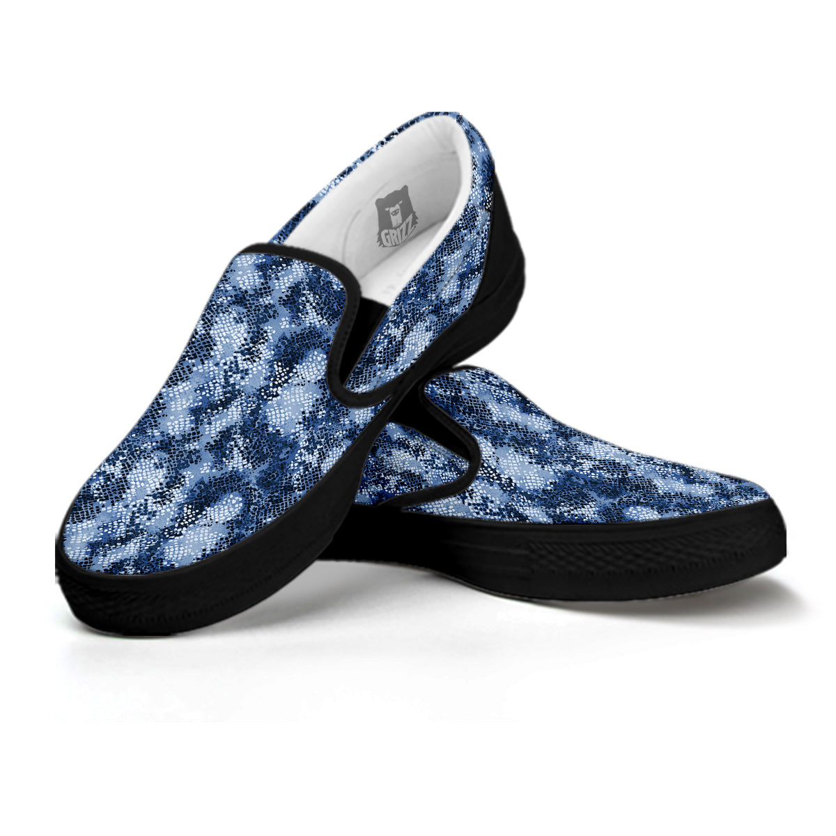 Snakeskin Watercolor Print Pattern Black Slip On Shoes-grizzshop