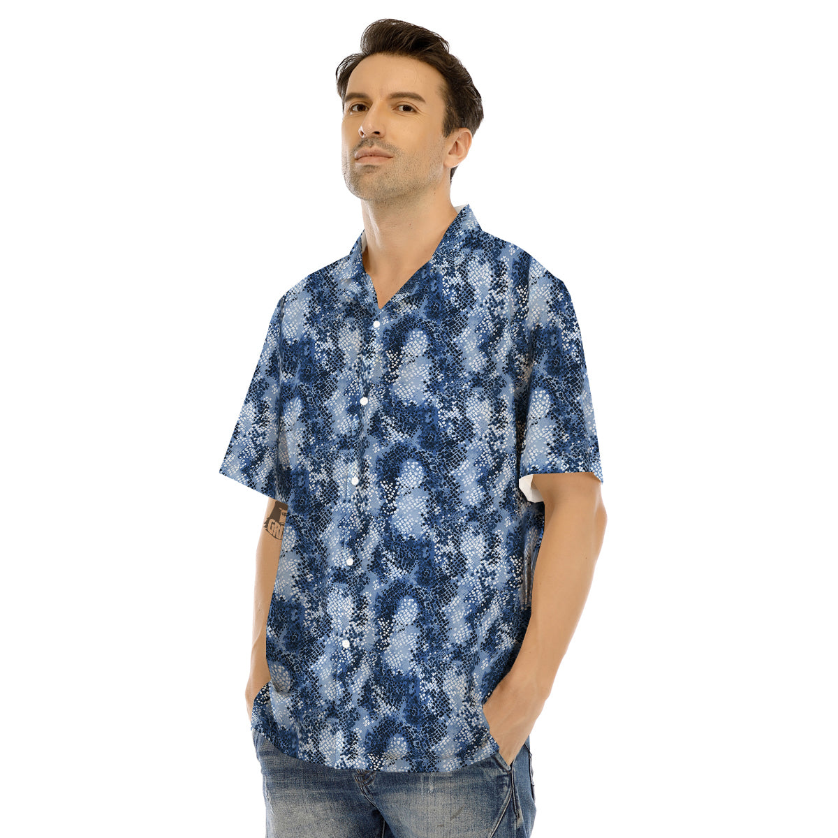 Snakeskin Watercolor Print Pattern Men's Hawaiian Shirt-grizzshop
