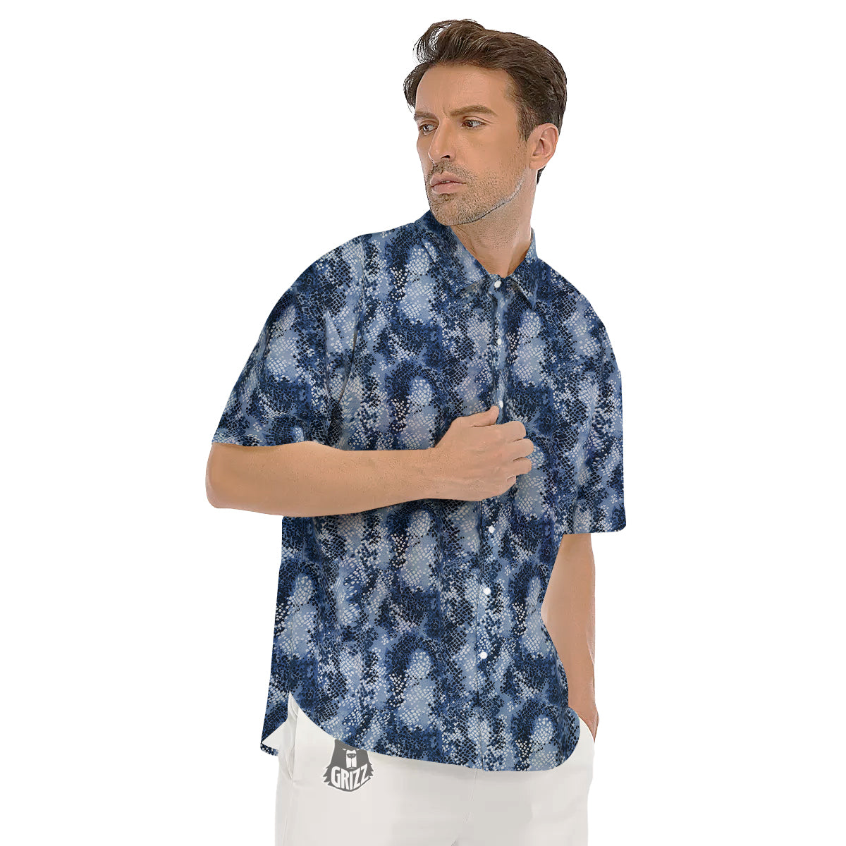 Snakeskin Watercolor Print Pattern Men's Short Sleeve Shirts-grizzshop