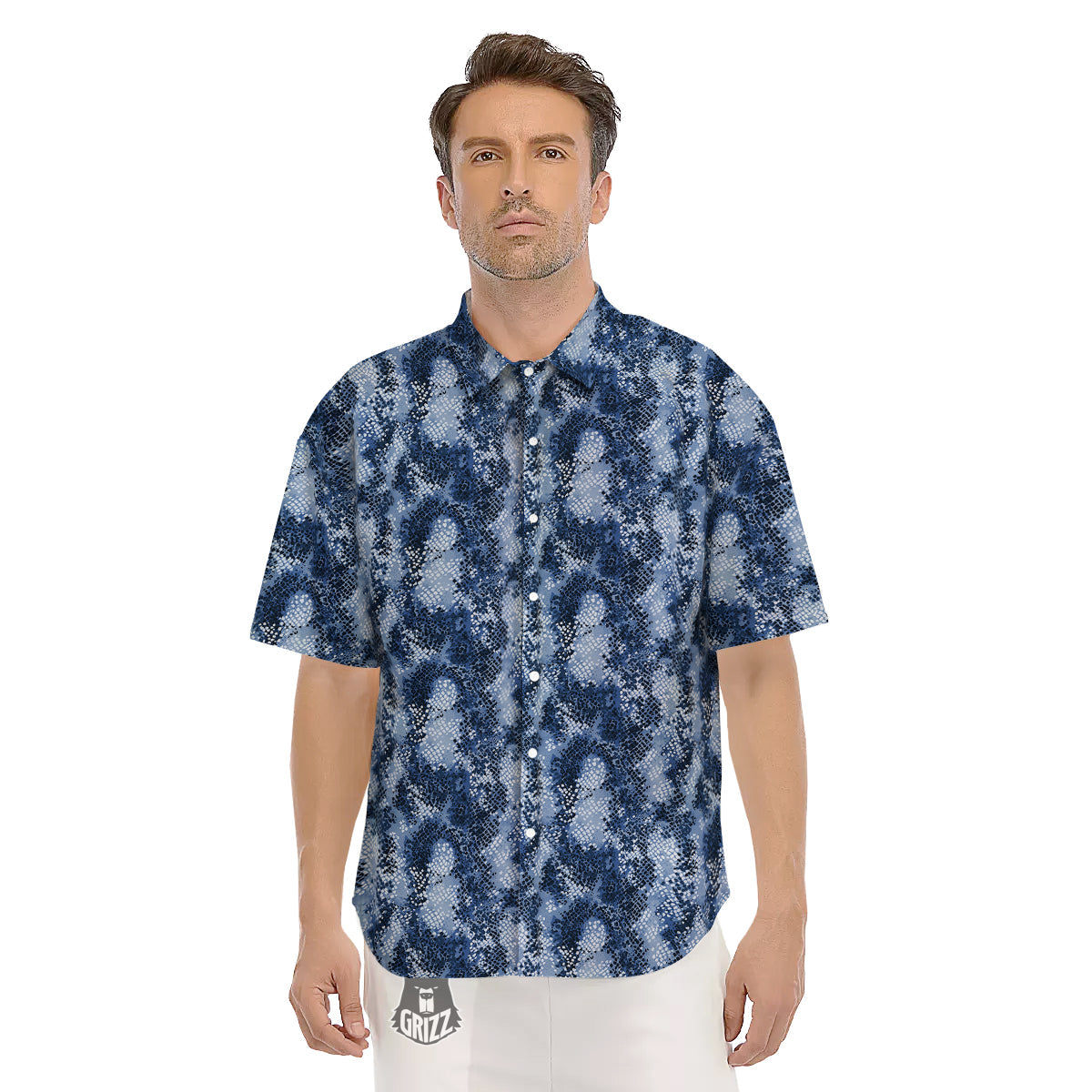 Snakeskin Watercolor Print Pattern Men's Short Sleeve Shirts-grizzshop