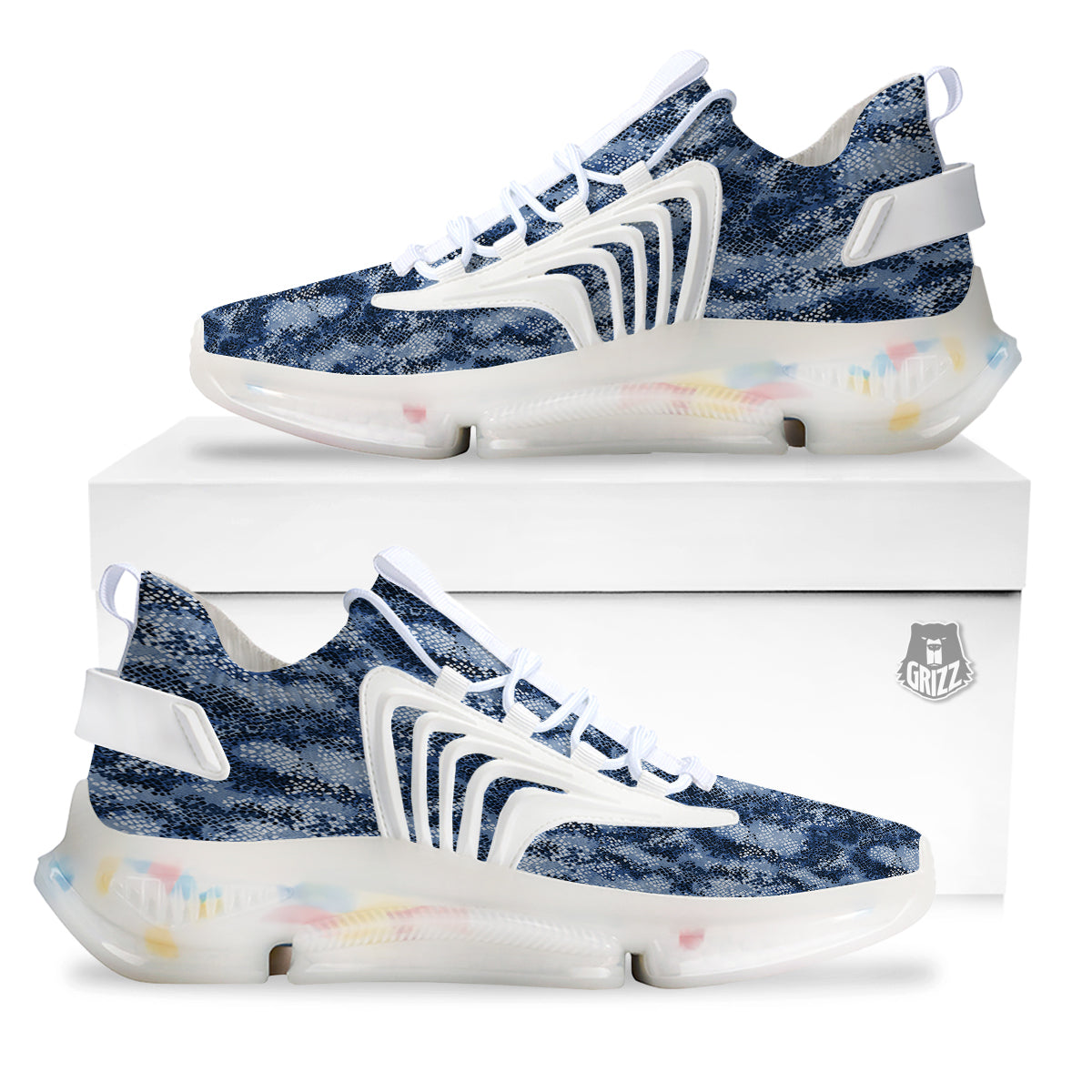 Snakeskin Watercolor Print Pattern White Gym Shoes-grizzshop