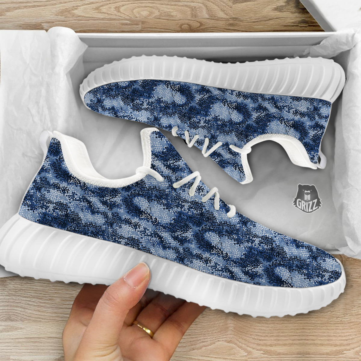 Snakeskin Watercolor Print Pattern White Walking Shoes-grizzshop