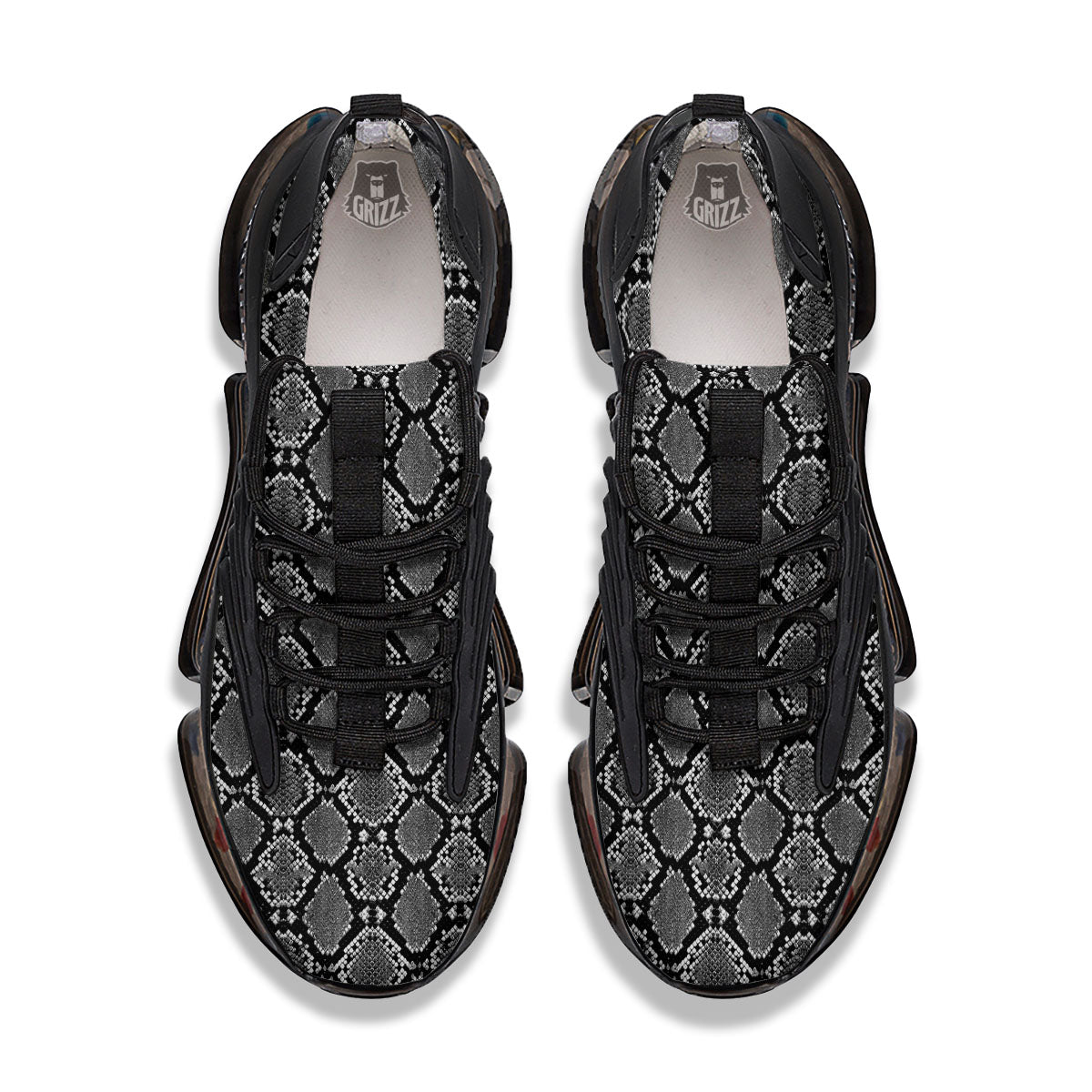 Snakeskin White And Black Print Black Gym Shoes-grizzshop