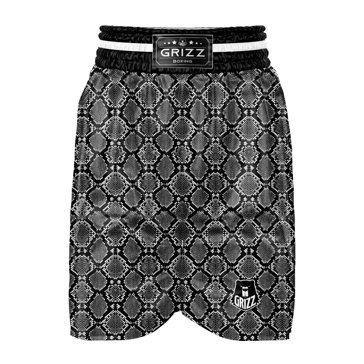 Snakeskin White And Black Print Boxing Shorts-grizzshop