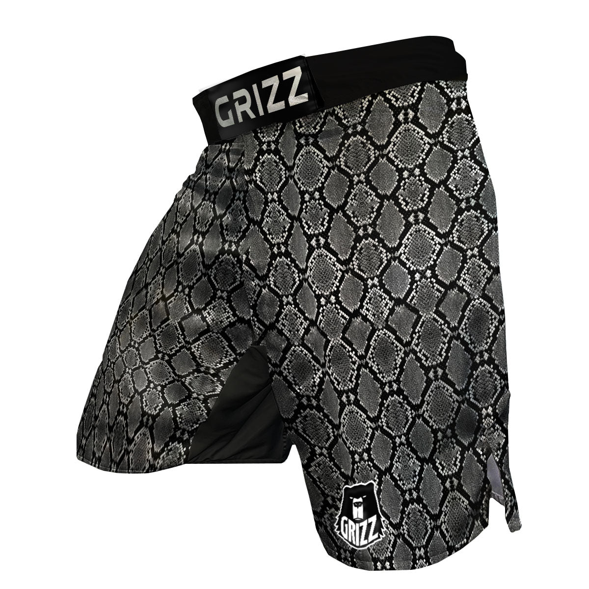 Snakeskin White And Black Print MMA Shorts-grizzshop
