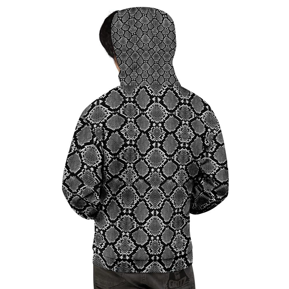 Snakeskin White And Black Print Men's Hoodie-grizzshop