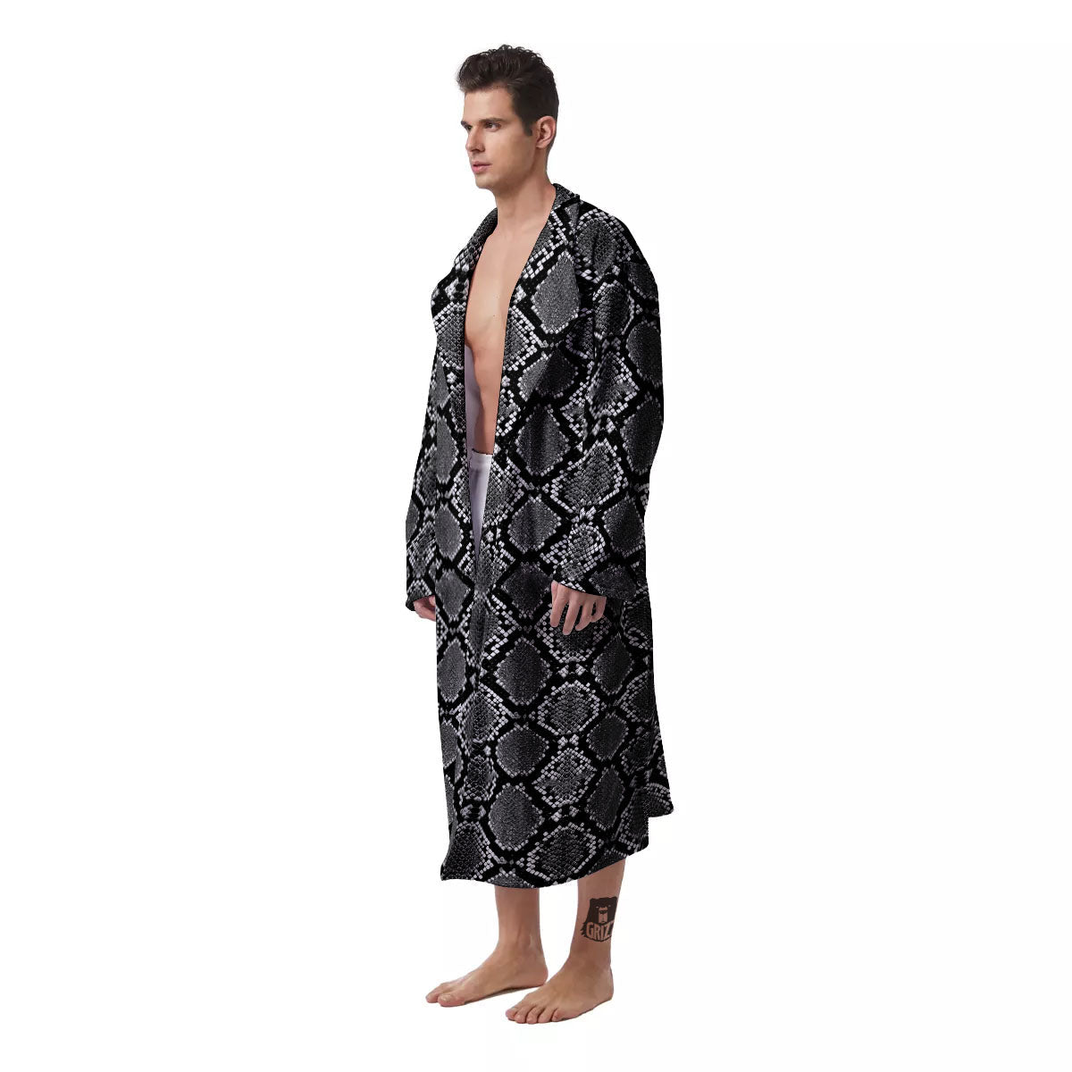 Snakeskin White And Black Print Men's Robe-grizzshop