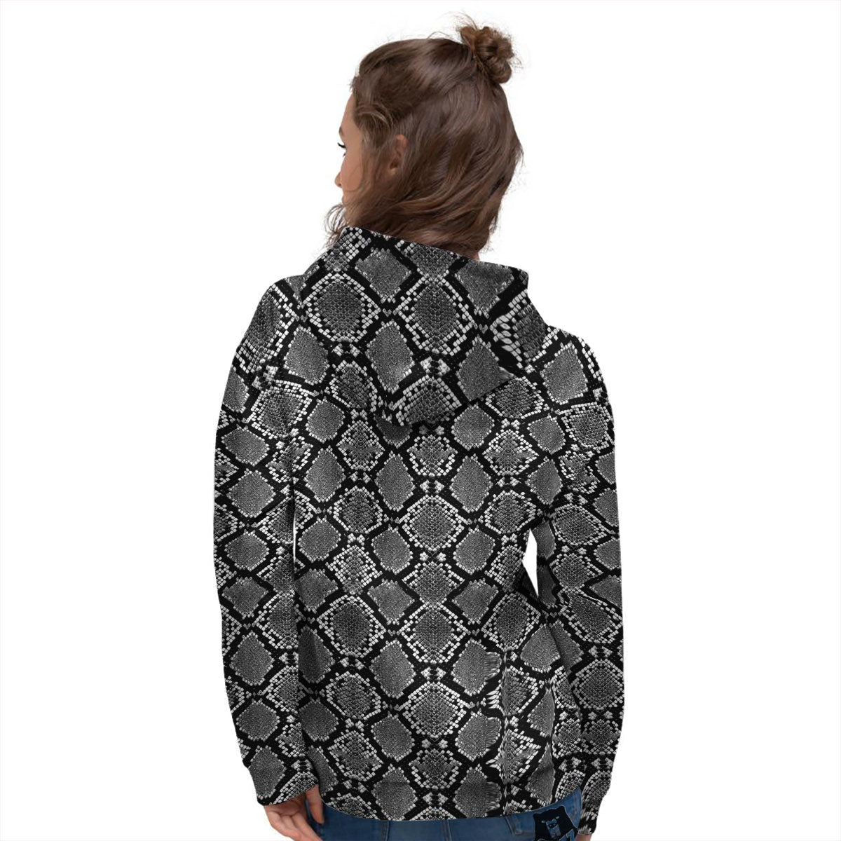 Snakeskin White And Black Print Women's Hoodie-grizzshop