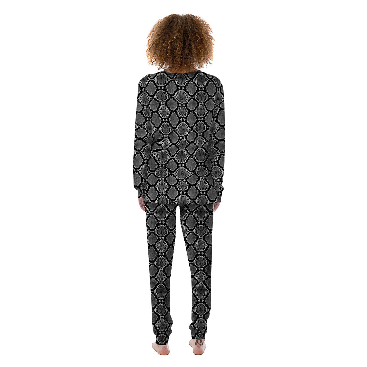 Snakeskin White And Black Print Women's Pajamas-grizzshop
