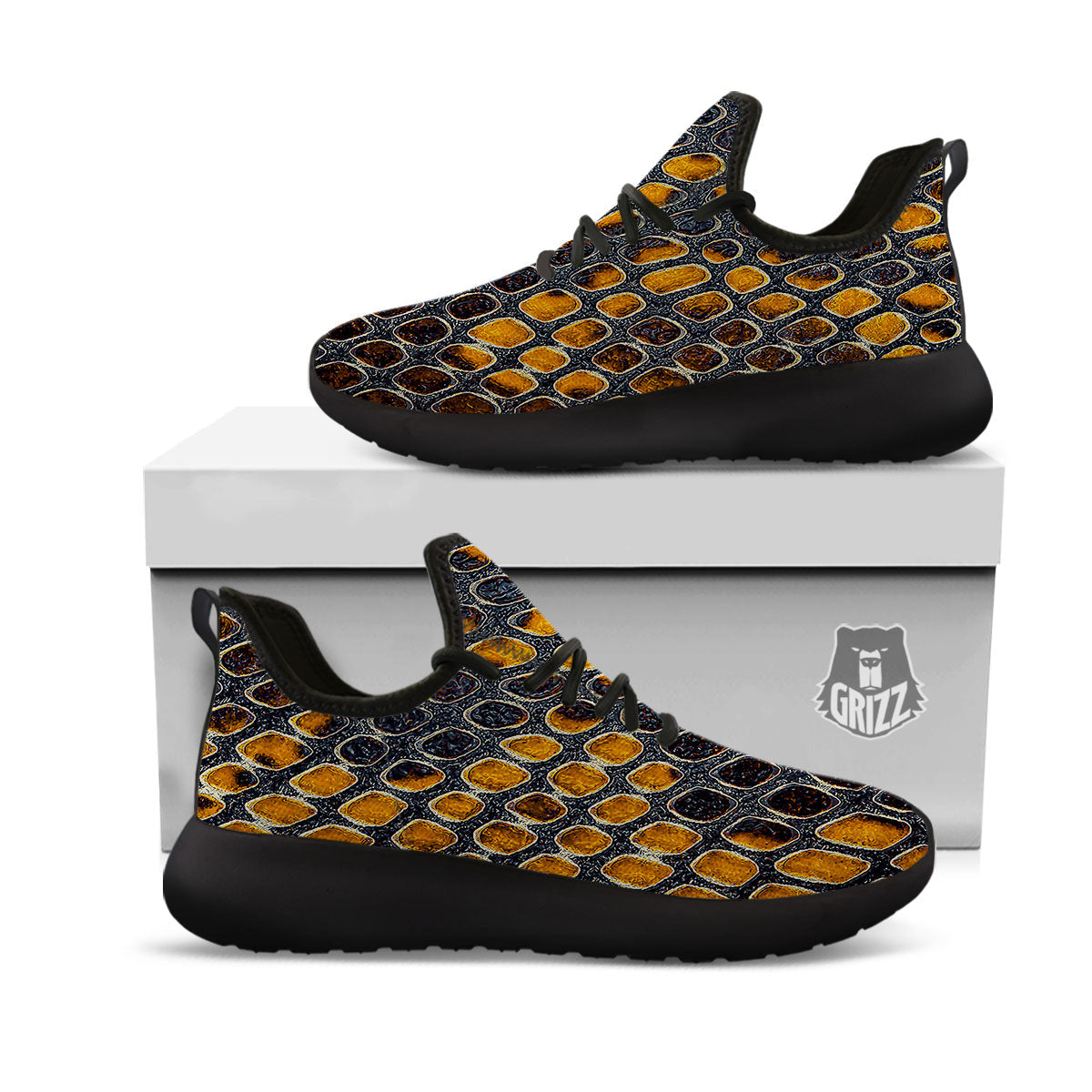 Snakeskin Yellow And Black Print Black Athletic Shoes-grizzshop
