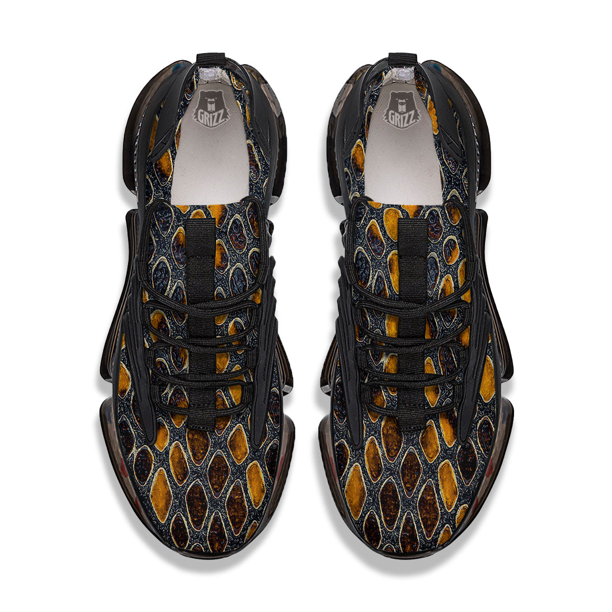 Snakeskin Yellow And Black Print Black Gym Shoes-grizzshop