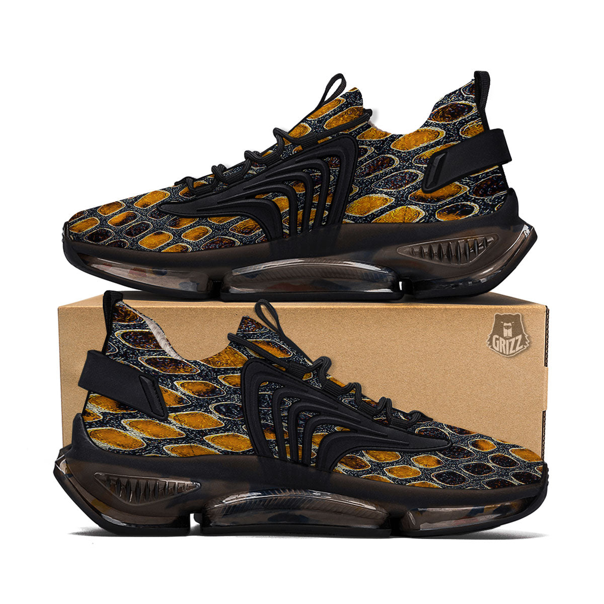 Snakeskin Yellow And Black Print Black Gym Shoes-grizzshop