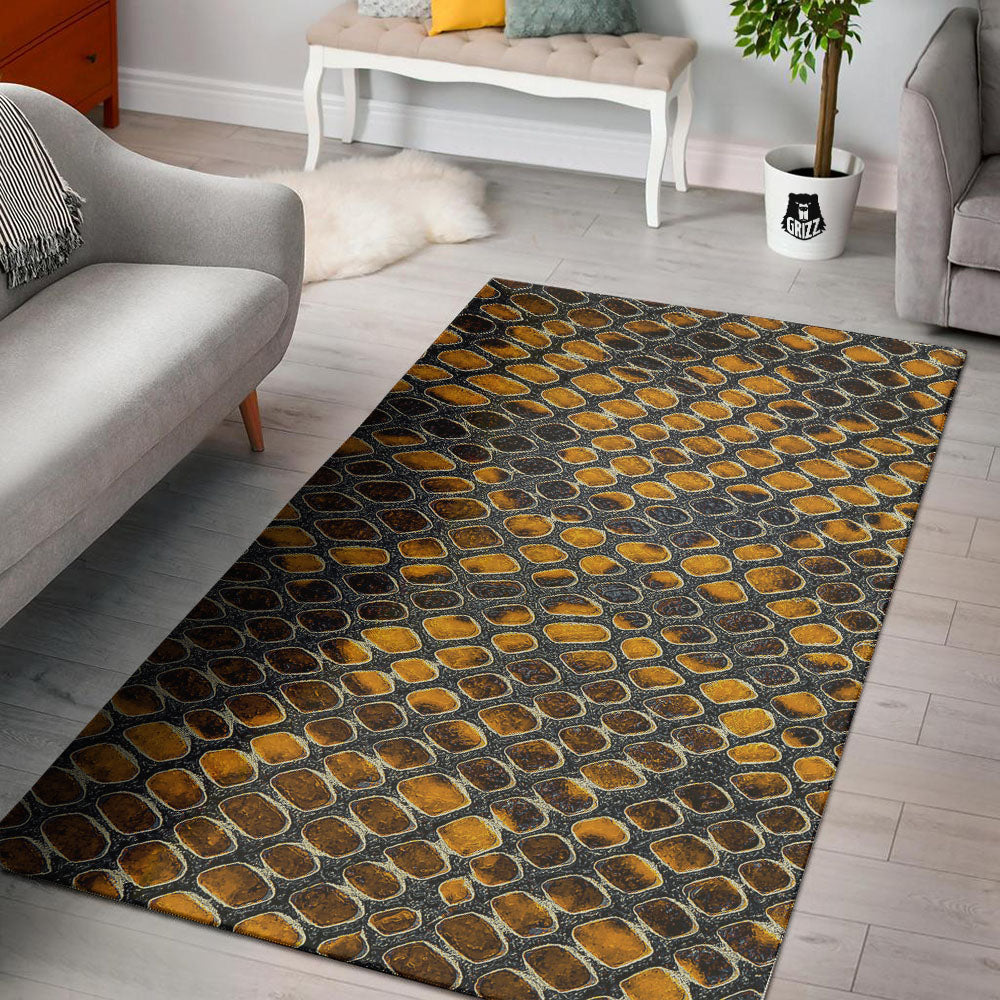 Snakeskin Yellow And Black Print Floor Mat-grizzshop