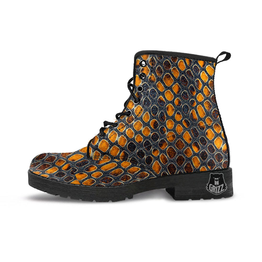 Snakeskin Yellow And Black Print Leather Boots-grizzshop