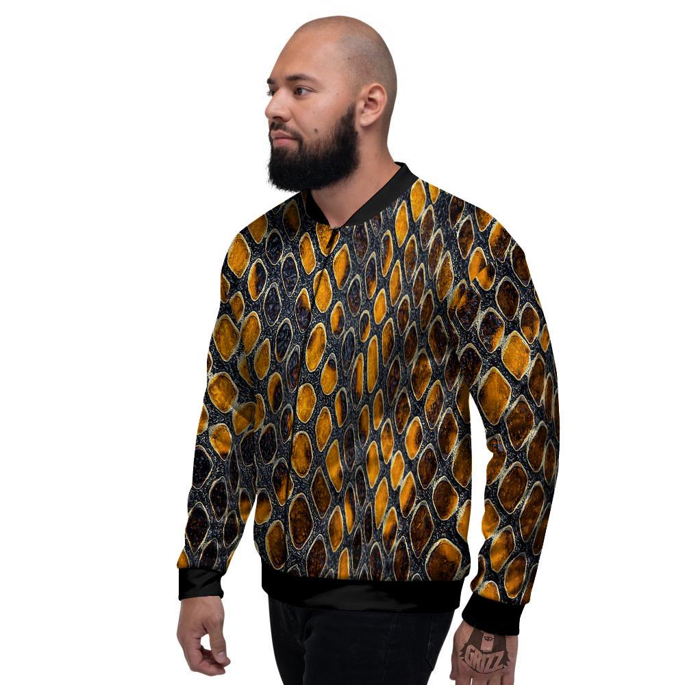 Snakeskin Yellow And Black Print Men's Bomber Jacket-grizzshop