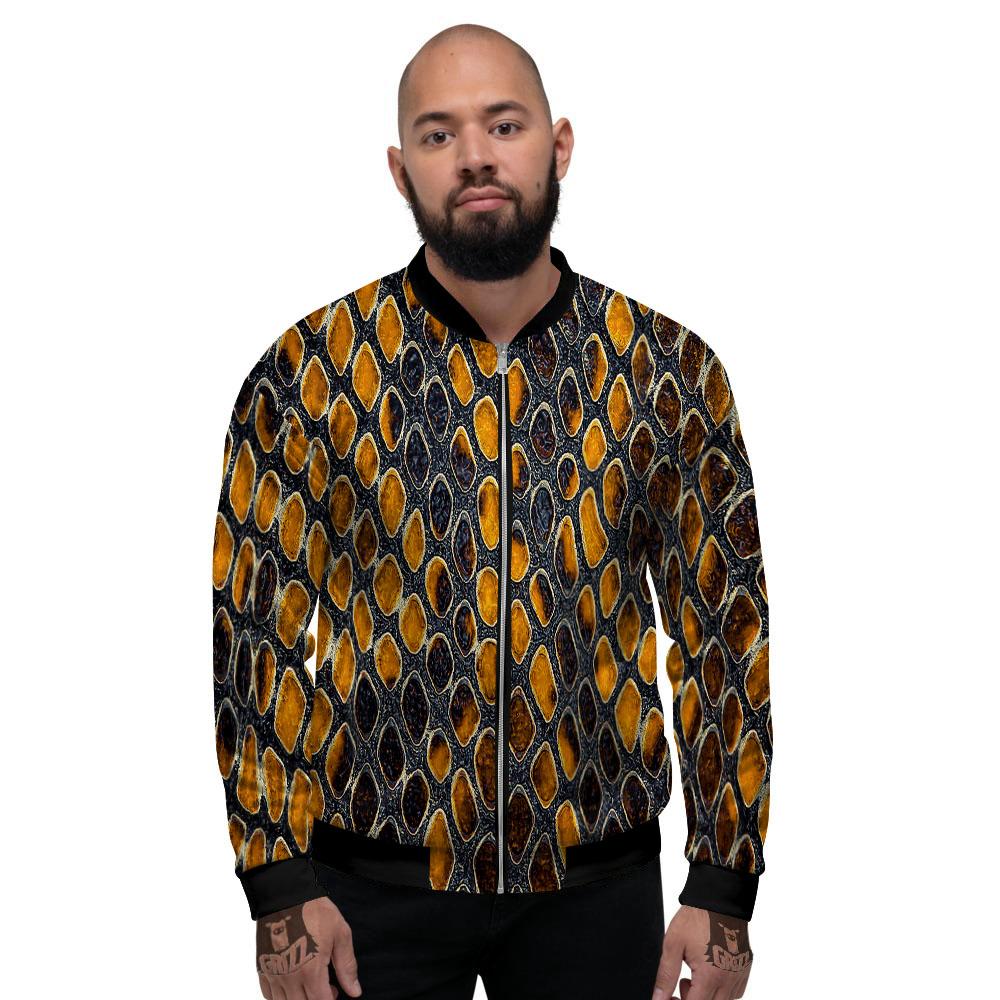 Snakeskin Yellow And Black Print Men's Bomber Jacket-grizzshop