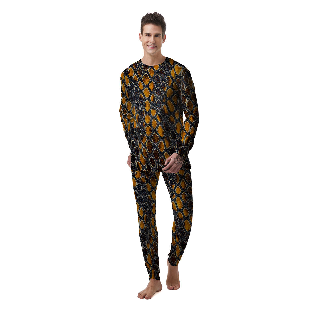 Snakeskin Yellow And Black Print Men's Pajamas-grizzshop