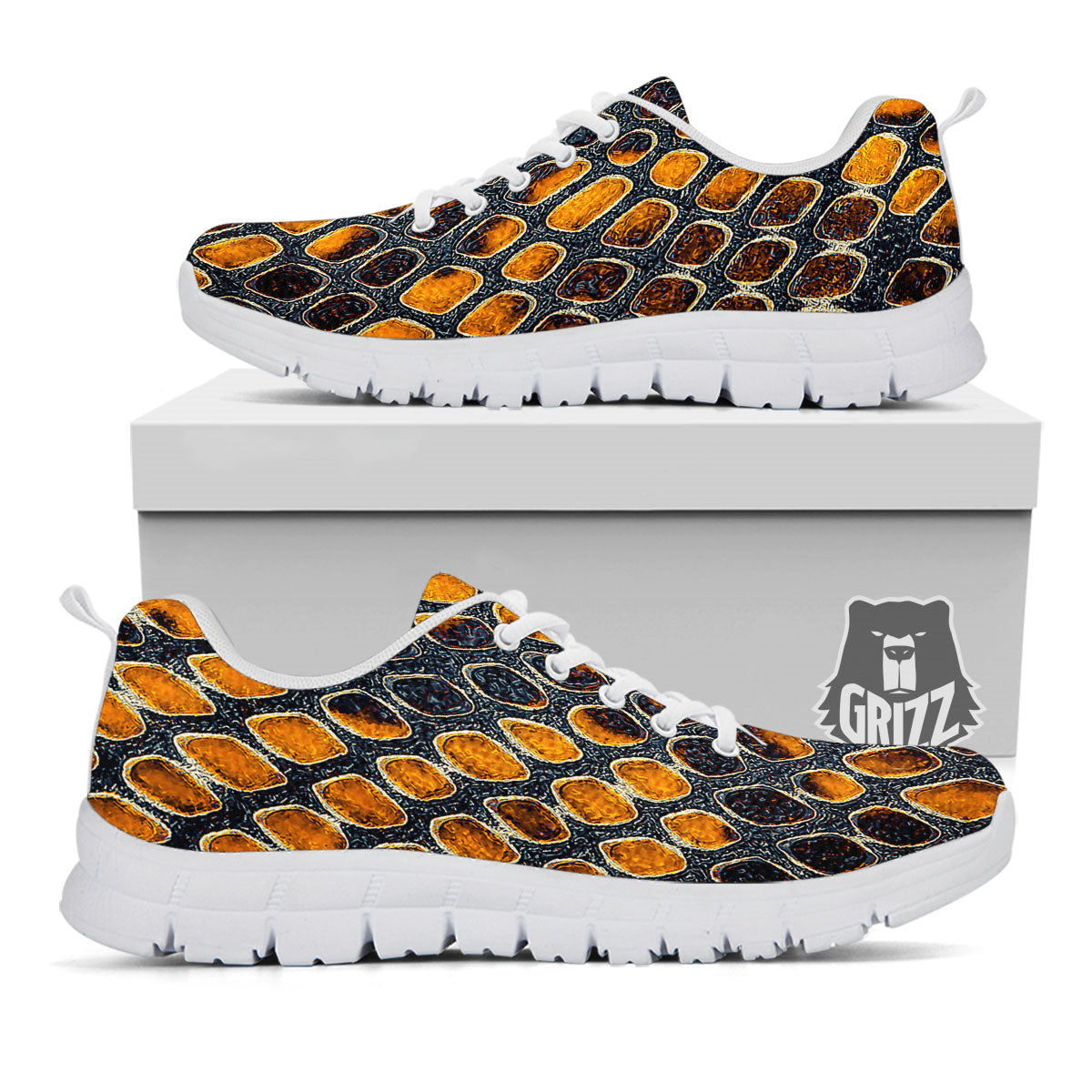 Snakeskin Yellow And Black Print White Sneaker-grizzshop