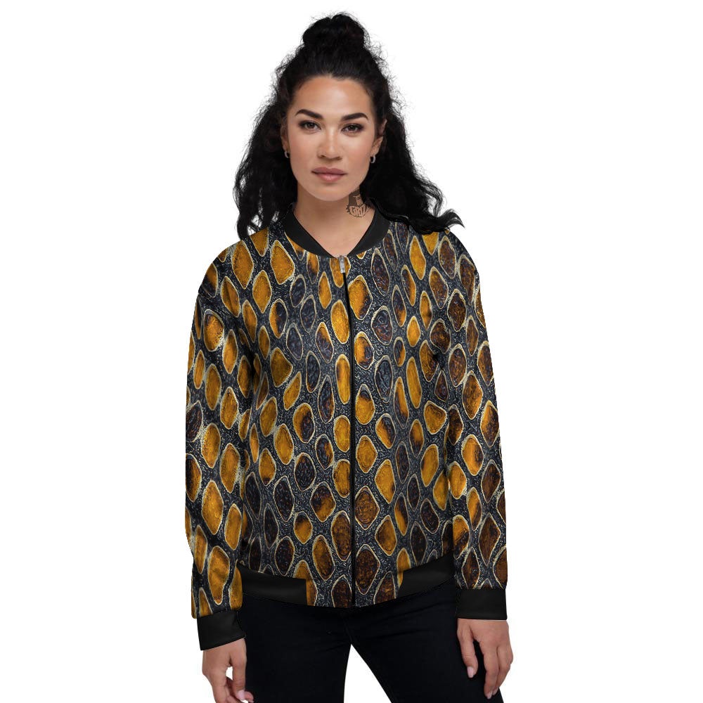 Snakeskin Yellow And Black Print Women's Bomber Jacket-grizzshop