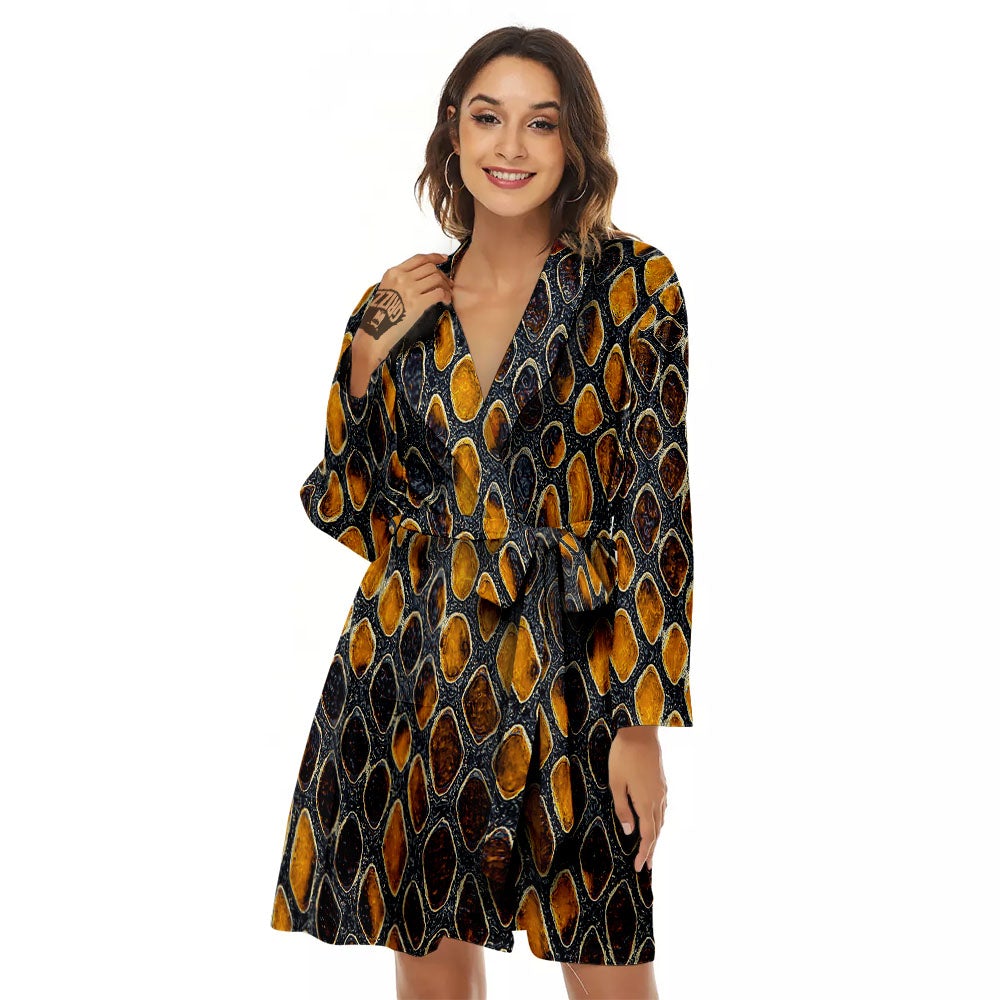Snakeskin Yellow And Black Print Women's Robe-grizzshop