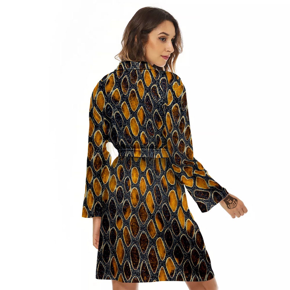 Snakeskin Yellow And Black Print Women's Robe-grizzshop