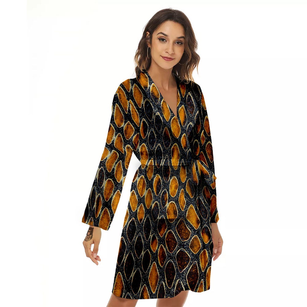Snakeskin Yellow And Black Print Women's Robe-grizzshop