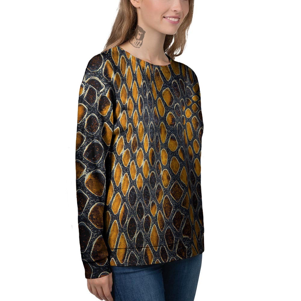 Snakeskin Yellow And Black Print Women's Sweatshirt-grizzshop