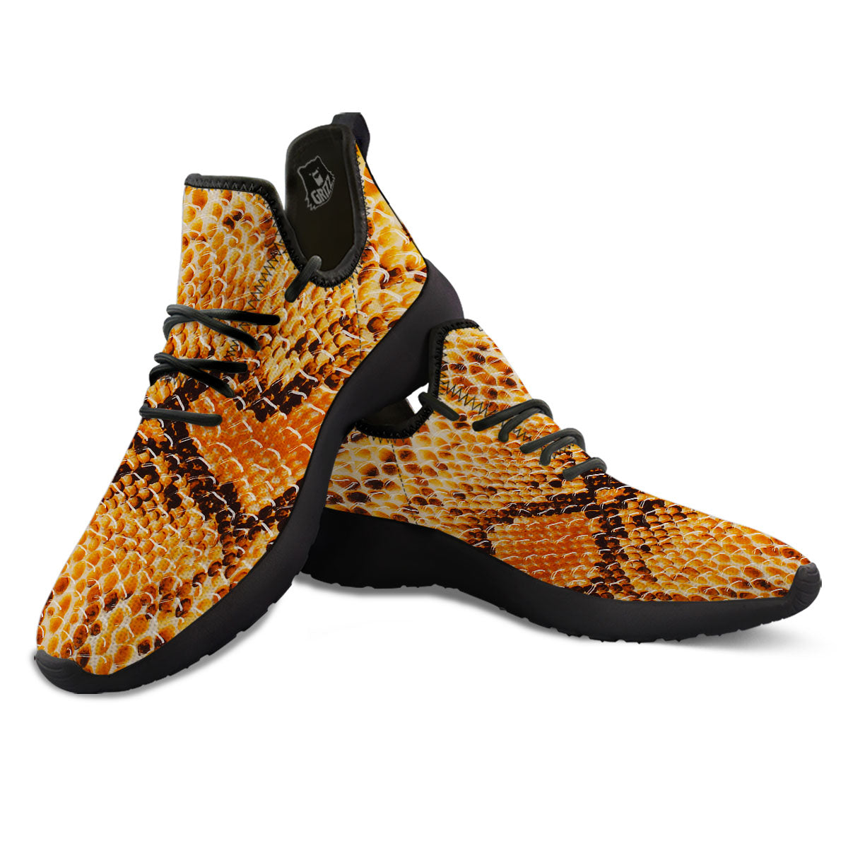 Snakeskin Yellow And Brown Print Black Athletic Shoes-grizzshop