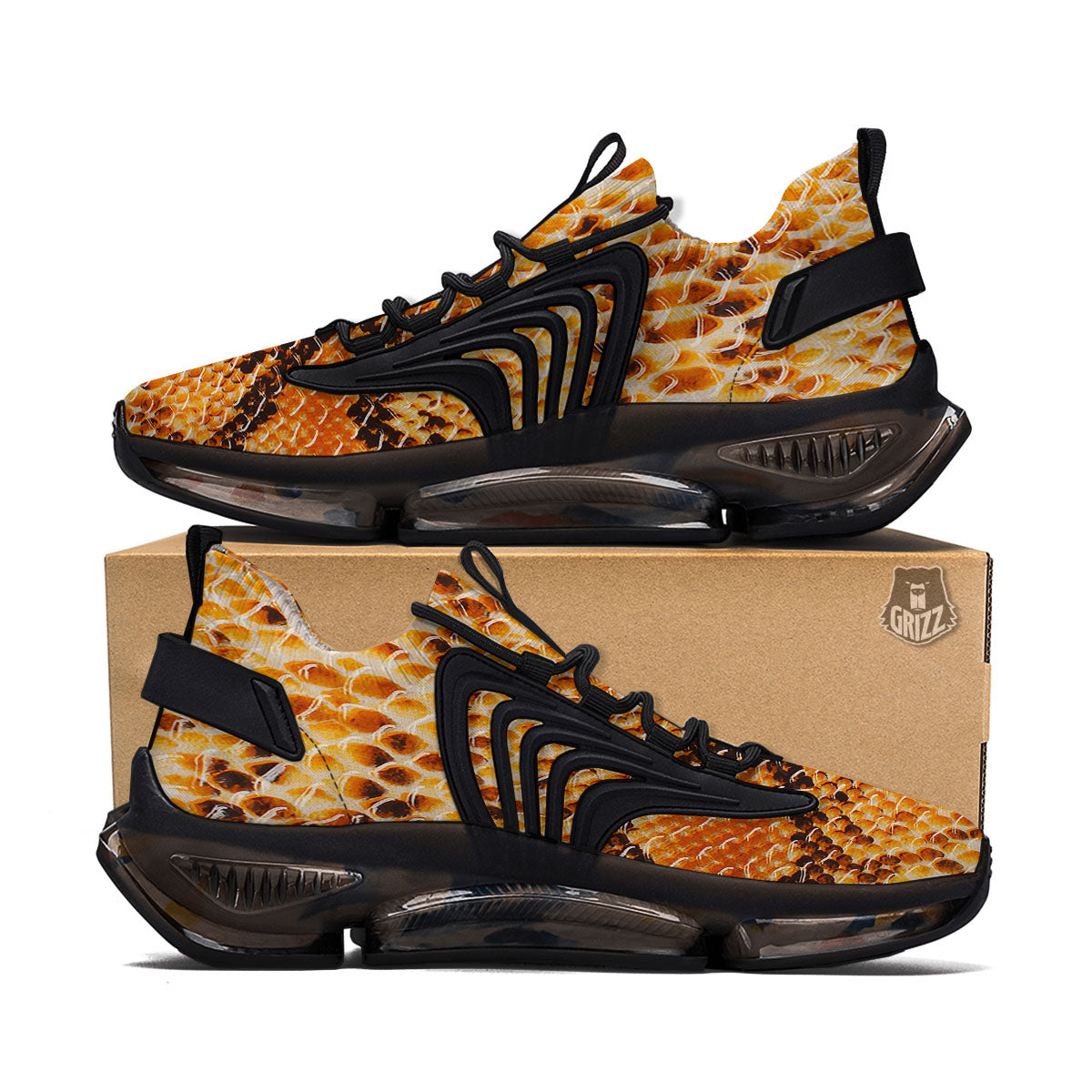 Snakeskin Yellow And Brown Print Black Gym Shoes-grizzshop