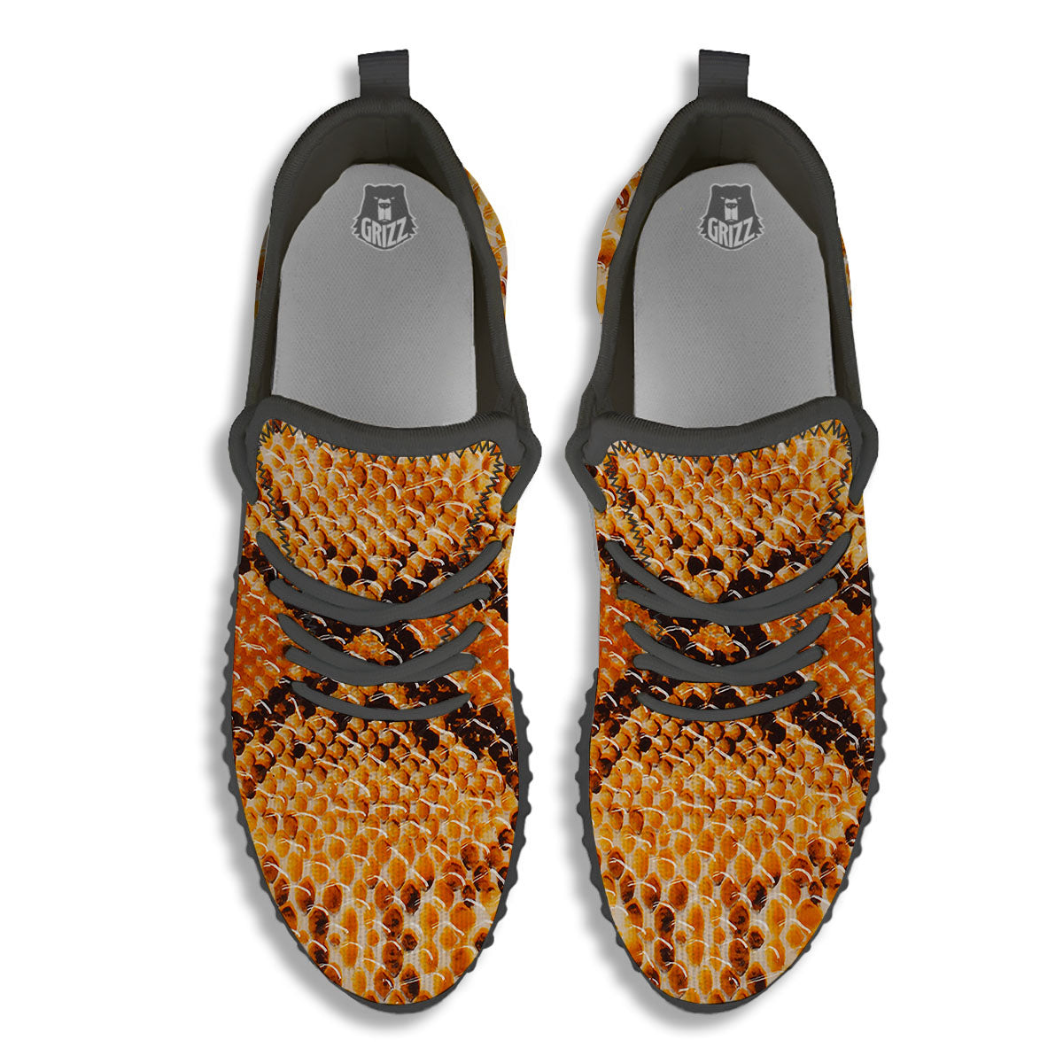 Snakeskin Yellow And Brown Print Black Walking Shoes-grizzshop
