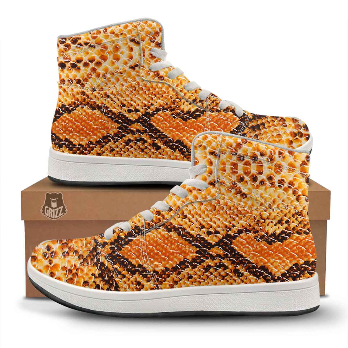 Snakeskin Yellow And Brown Print High Top Sneakers-grizzshop