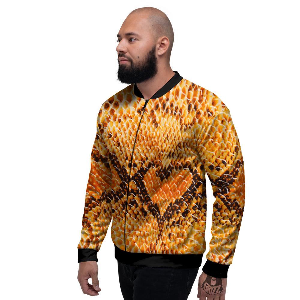 Snakeskin Yellow And Brown Print Men's Bomber Jacket-grizzshop
