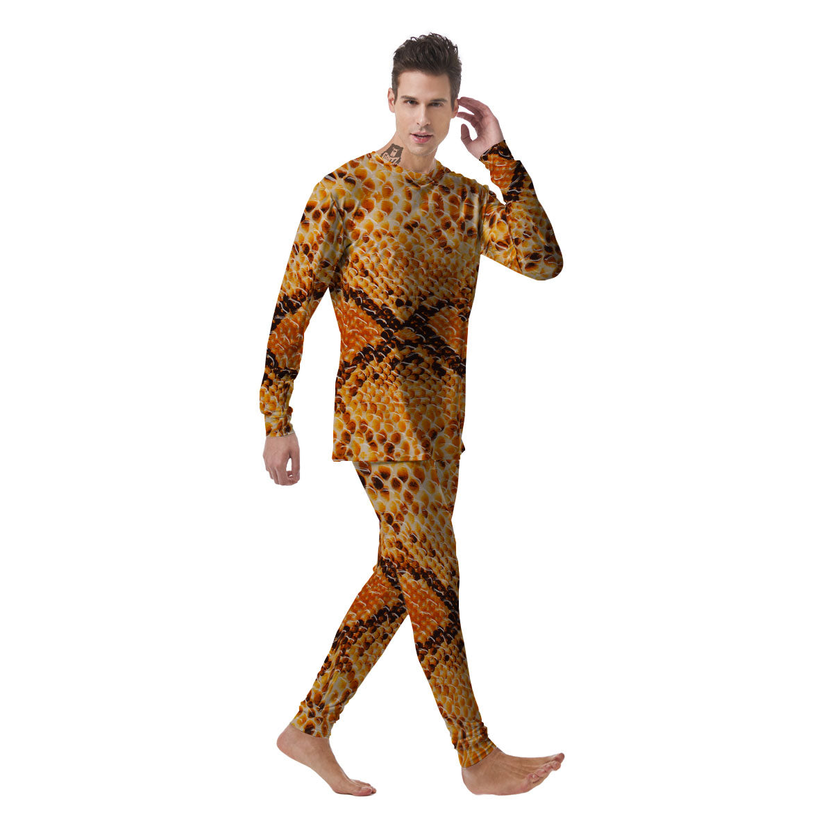 Snakeskin Yellow And Brown Print Men's Pajamas-grizzshop