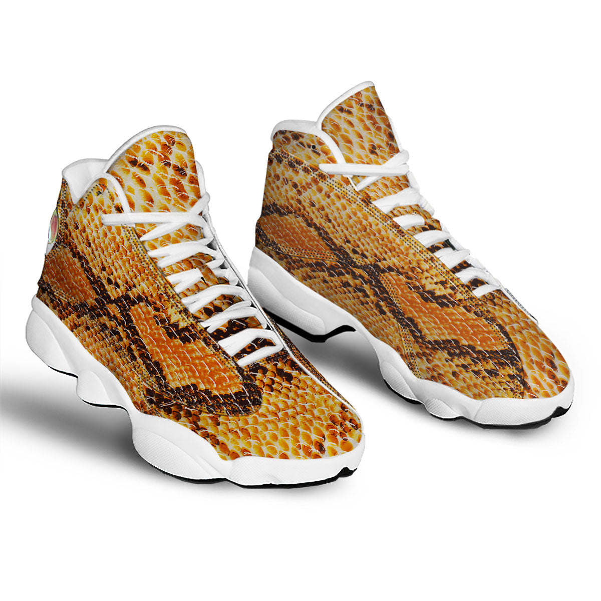 Snakeskin Yellow And Brown Print White Basketball Shoes-grizzshop