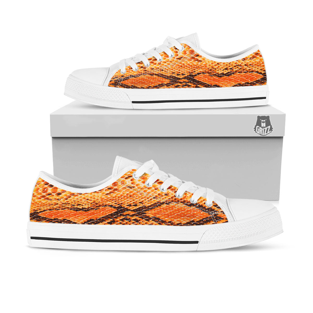 Snakeskin Yellow And Brown Print White Low Top Shoes-grizzshop