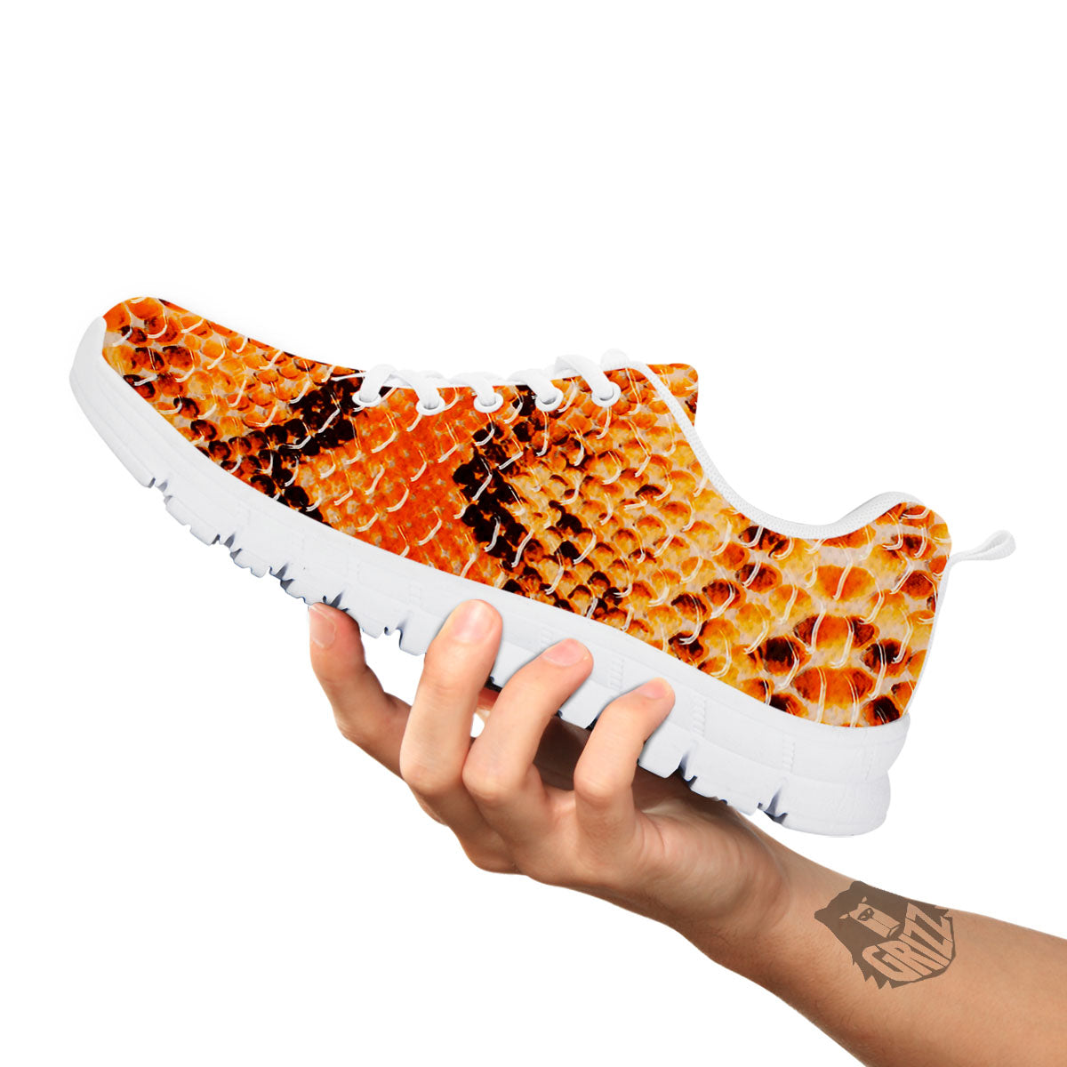 Snakeskin Yellow And Brown Print White Sneaker-grizzshop
