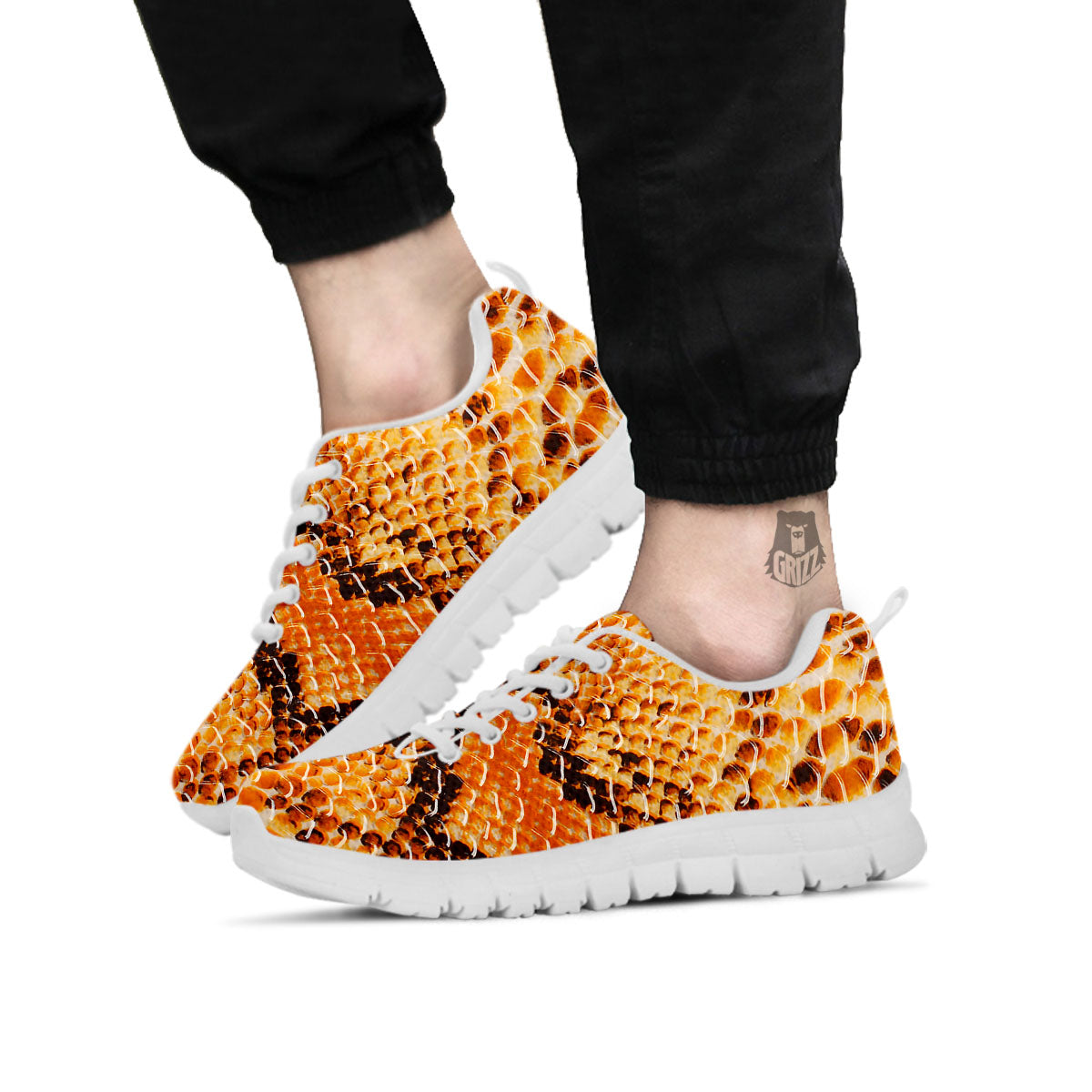 Snakeskin Yellow And Brown Print White Sneaker-grizzshop