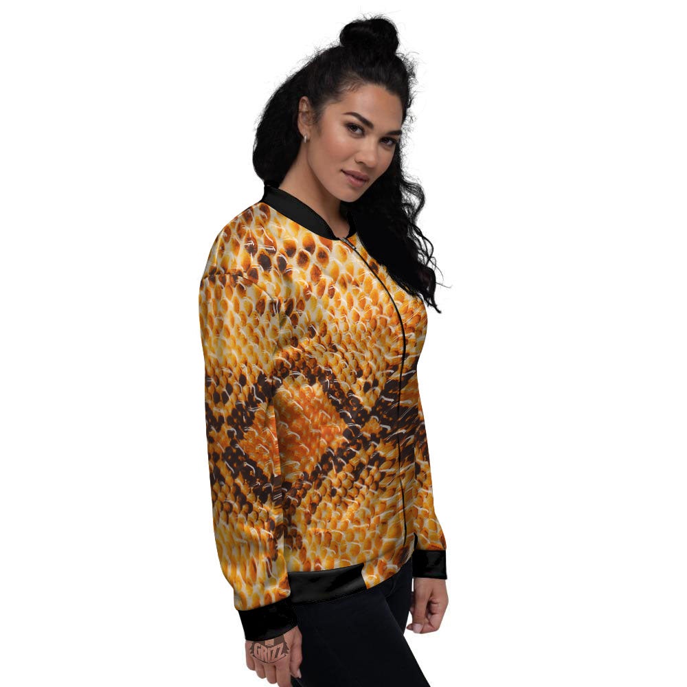 Snakeskin Yellow And Brown Print Women's Bomber Jacket-grizzshop