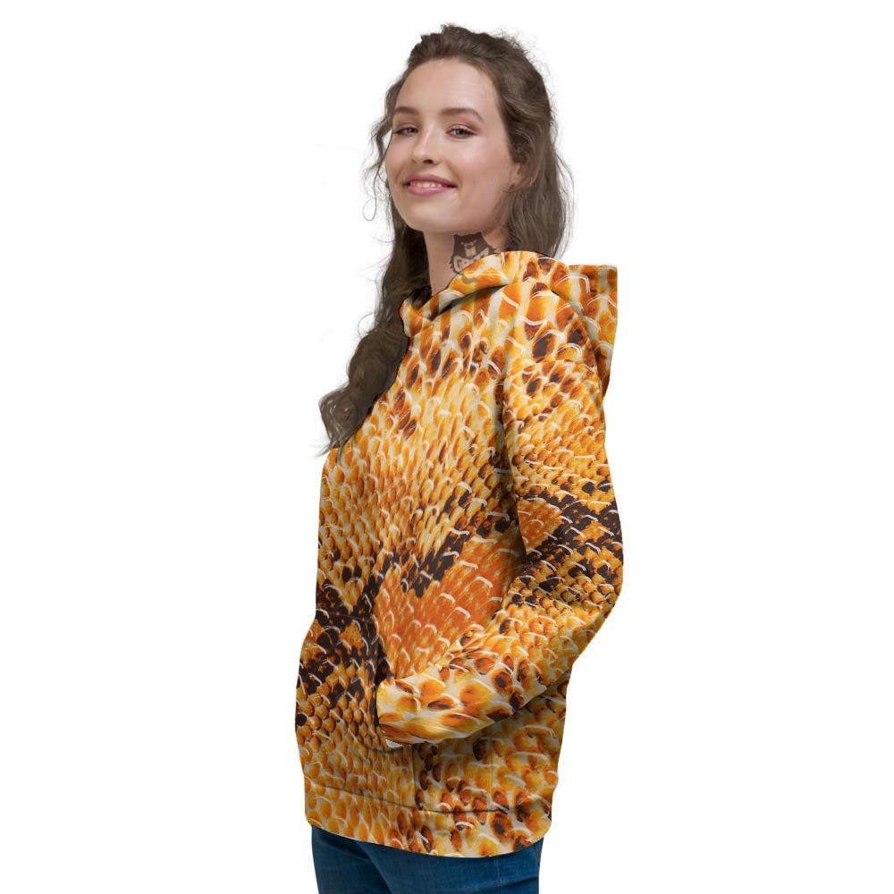 Snakeskin Yellow And Brown Print Women's Hoodie-grizzshop