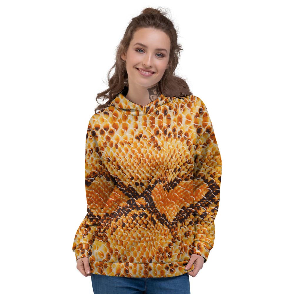 Snakeskin Yellow And Brown Print Women's Hoodie-grizzshop