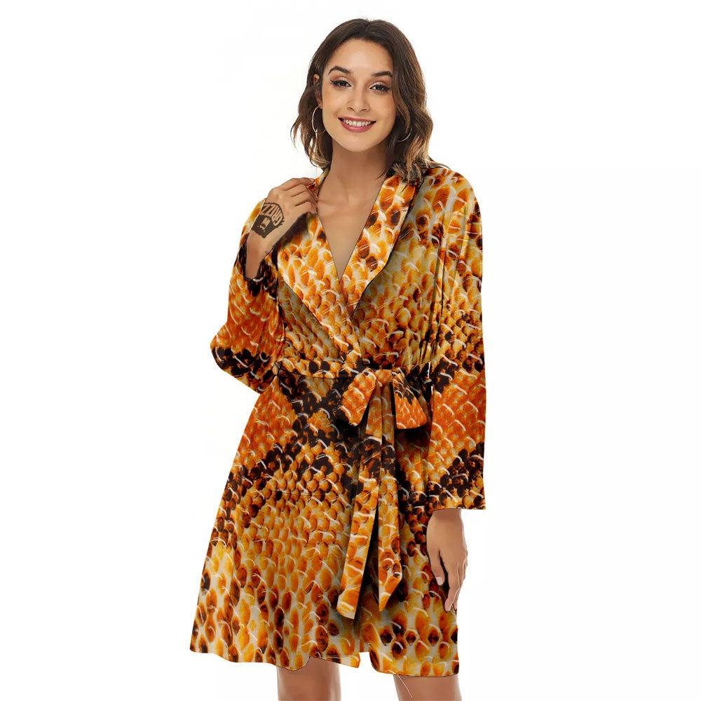 Snakeskin Yellow And Brown Print Women's Robe-grizzshop
