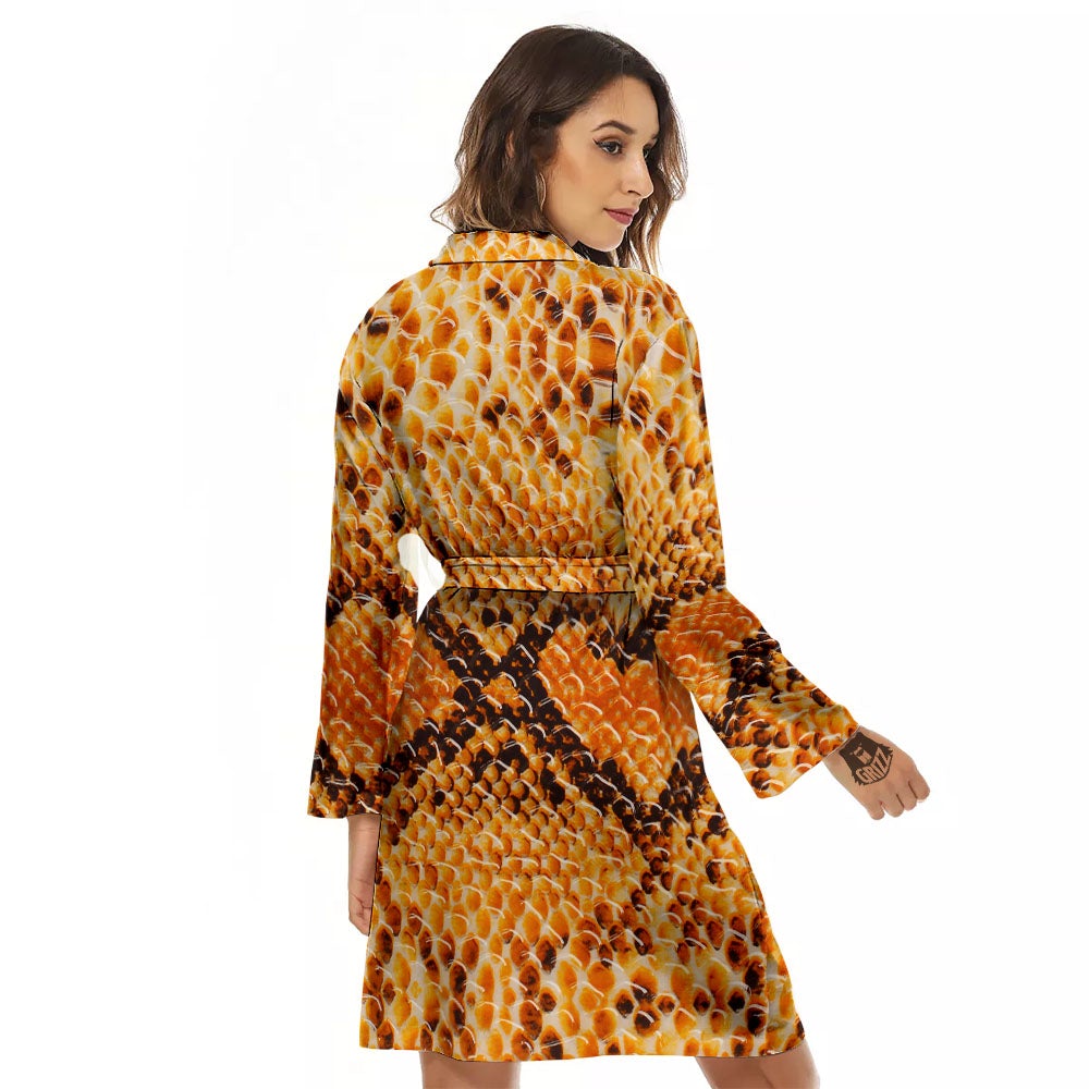 Snakeskin Yellow And Brown Print Women's Robe-grizzshop
