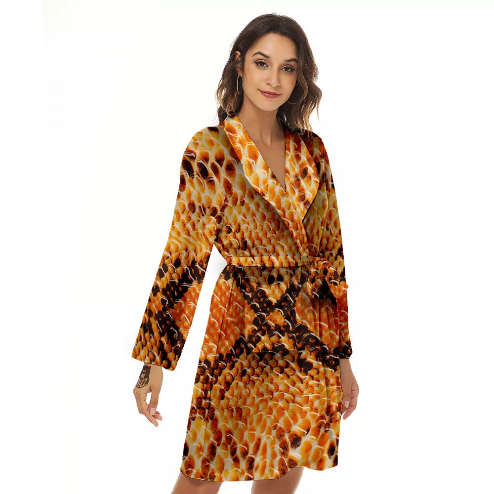 Snakeskin Yellow And Brown Print Women's Robe-grizzshop