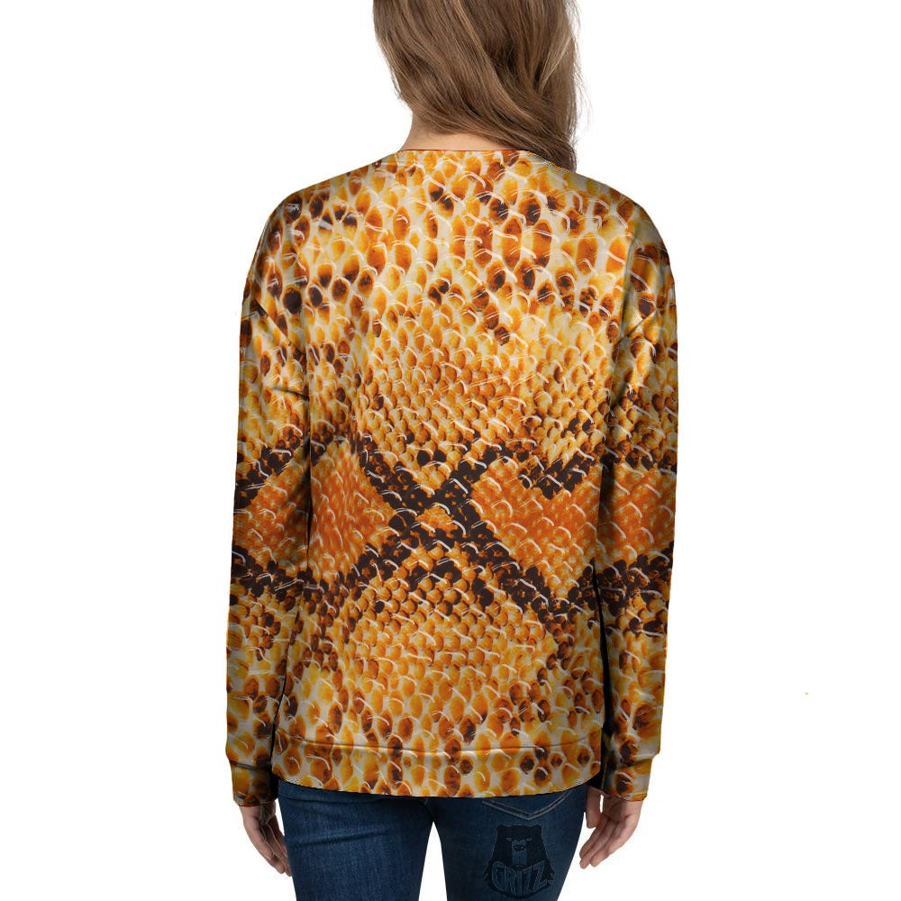 Snakeskin Yellow And Brown Print Women's Sweatshirt-grizzshop