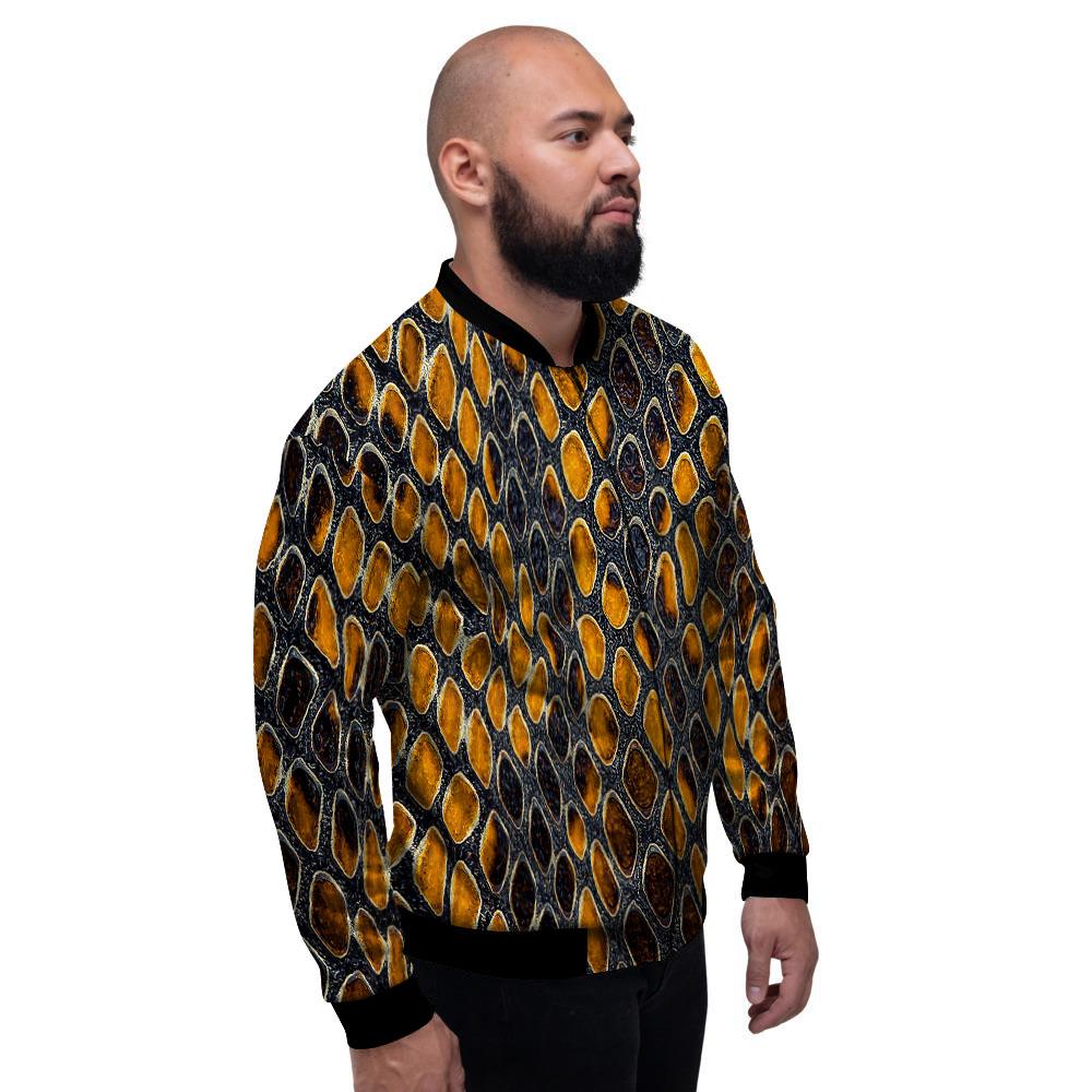 Snakeskin Yellow And Black Print Men's Bomber Jacket-grizzshop