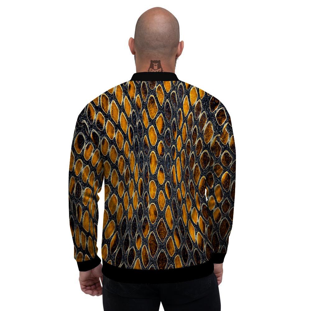 Snakeskin Yellow And Black Print Men's Bomber Jacket-grizzshop