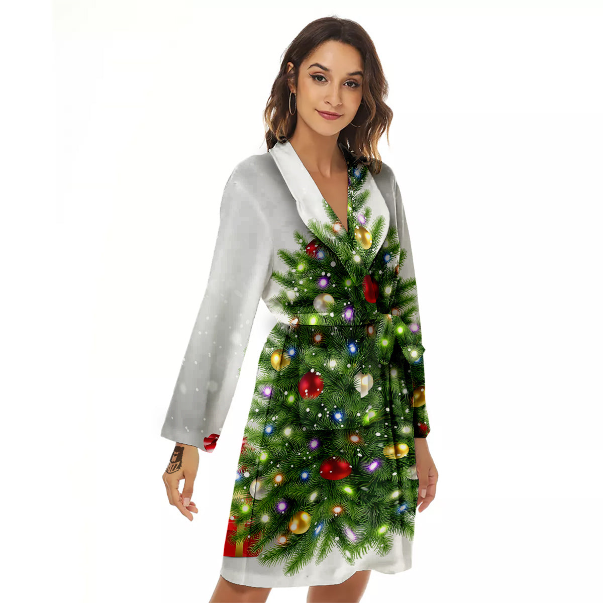 Snow And Christmas Tree Print Women's Robe-grizzshop