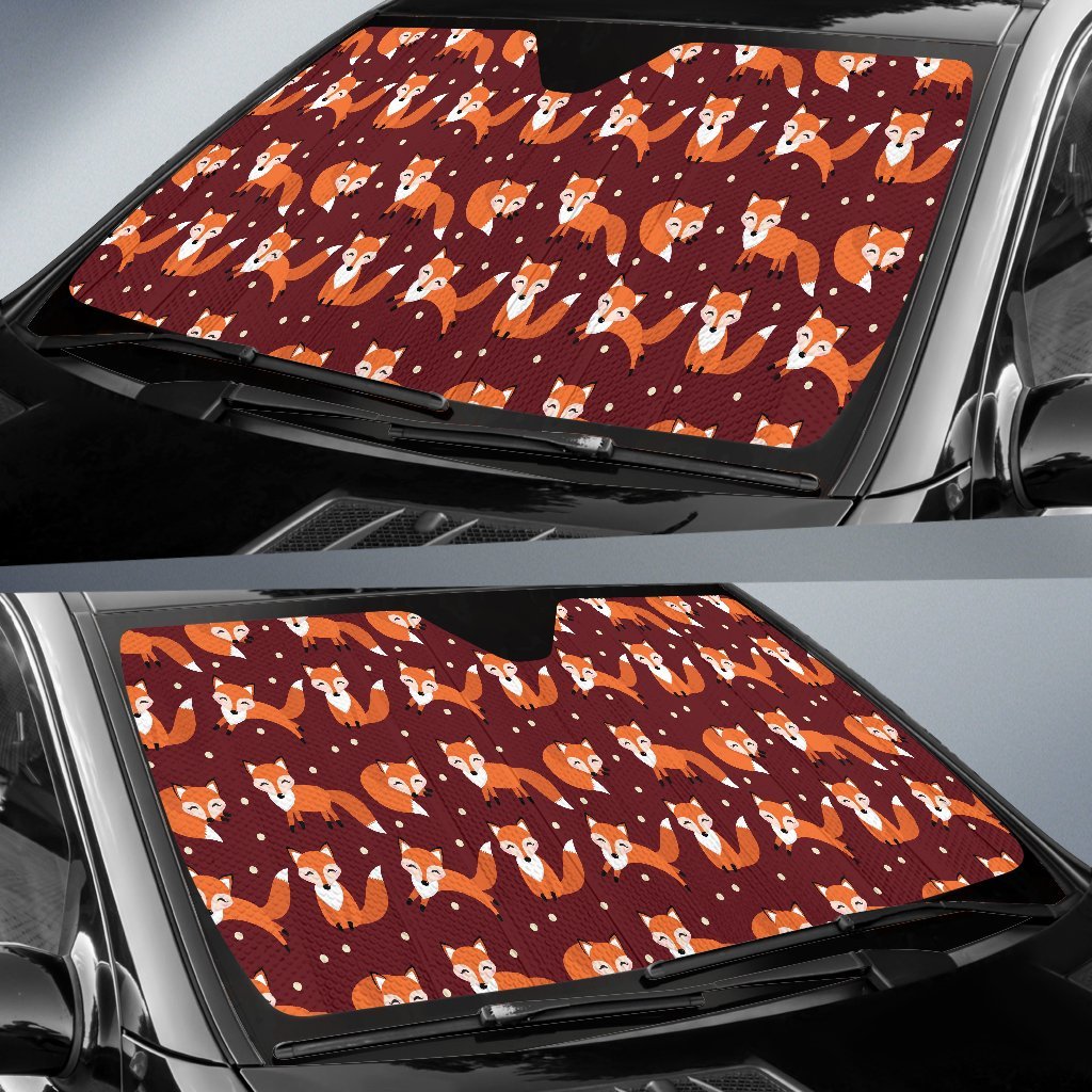 Snow Fox Pattern Print Car Sun Shade-grizzshop
